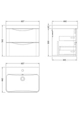 Modern Splash 600mm Satin Grey 2 Drawer Wall Hung Vanity Unit With Thin Edge Basin