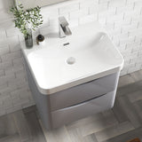 Modern Splash 600mm Satin Grey 2 Drawer Wall Hung Vanity Unit With Thin Edge Basin