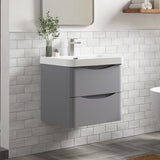 Modern Splash 600mm Satin Grey 2 Drawer Wall Hung Vanity Unit With Thin Edge Basin