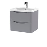Modern Splash 600mm Satin Grey 2 Drawer Wall Hung Vanity Unit With Polymarble Basin