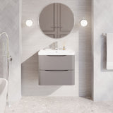 Modern Splash 600mm Satin Grey 2 Drawer Wall Hung Vanity Unit With Polymarble Basin