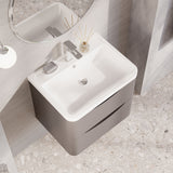 Modern Splash 600mm Satin Grey 2 Drawer Wall Hung Vanity Unit With Polymarble Basin