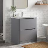 Modern Splash 800mm Satin Grey 2 Drawer Floor Standing Vanity Unit With Basin