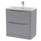 Modern Splash 800mm Satin Grey 2 Drawer Floor Standing Vanity Unit With Thin Edge Basin