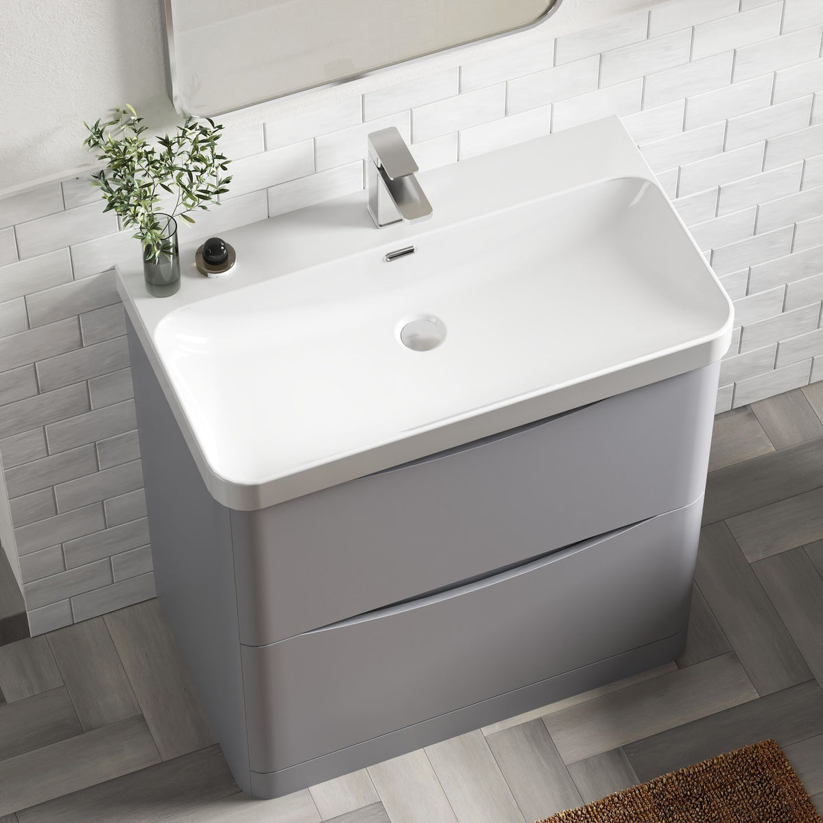 Modern Splash 800mm Satin Grey 2 Drawer Floor Standing Vanity Unit With Thin Edge Basin