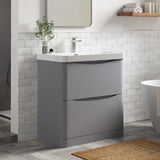 Modern Splash 800mm Satin Grey 2 Drawer Floor Standing Vanity Unit With Thin Edge Basin