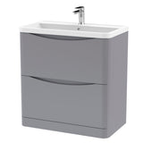 Modern Splash 800mm Satin Grey 2 Drawer Floor Standing Vanity Unit With Polymarble Basin