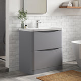 Modern Splash 800mm Satin Grey 2 Drawer Floor Standing Vanity Unit With Polymarble Basin