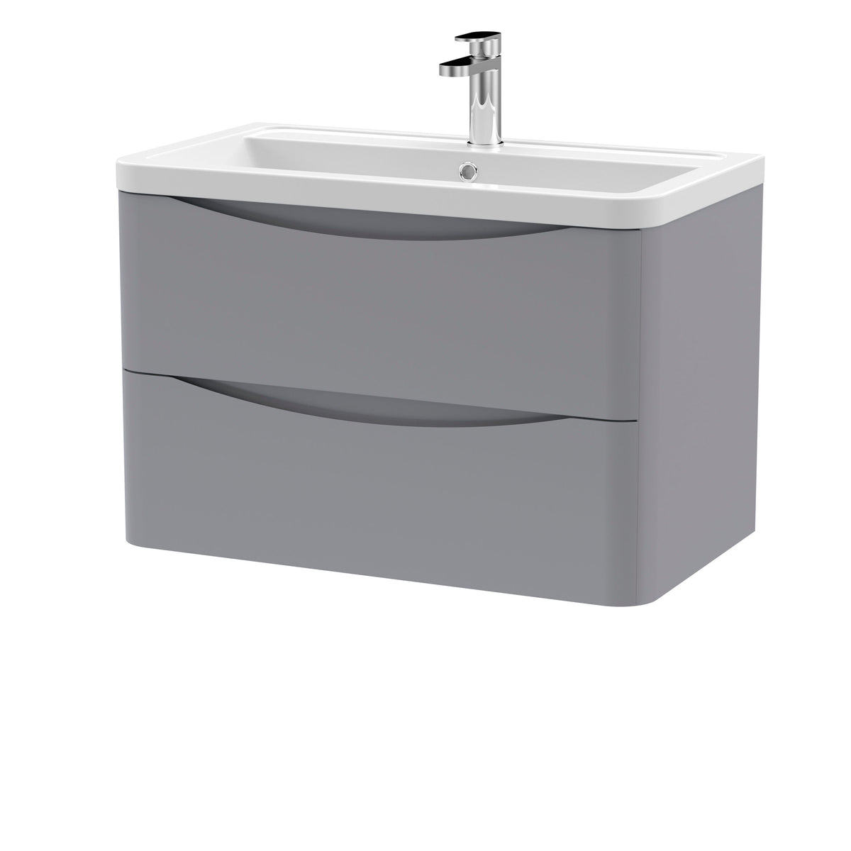 Modern Splash 800mm Satin Grey 2 Drawer Wall Hung Vanity Unit With Basin