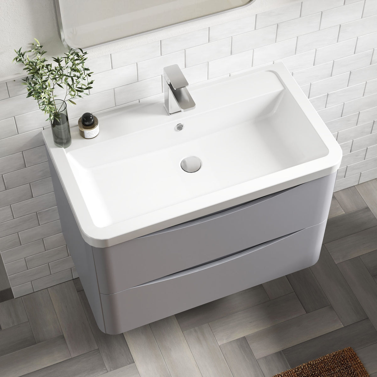 Modern Splash 800mm Satin Grey 2 Drawer Wall Hung Vanity Unit With Basin