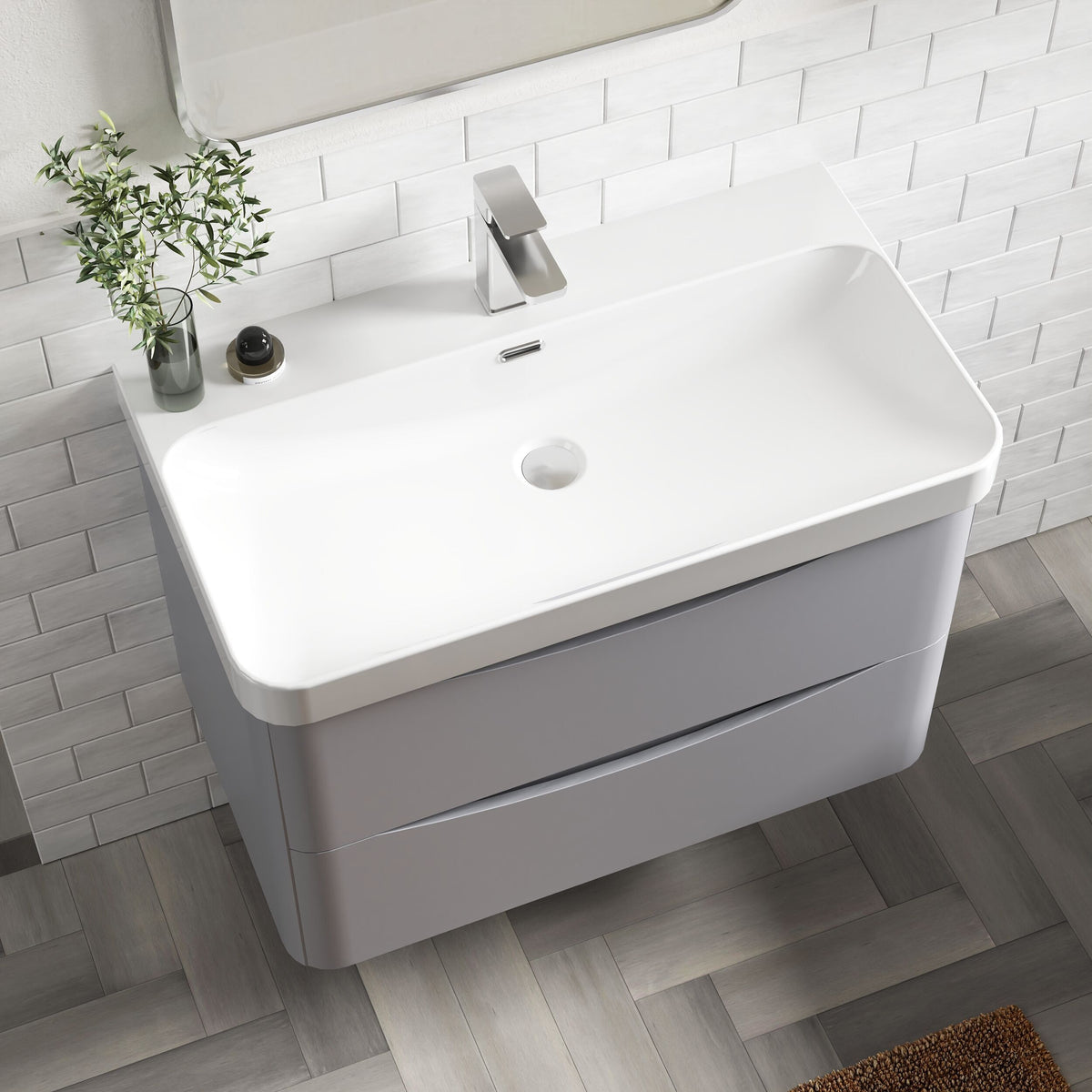 Modern Splash 800mm Satin Grey 2 Drawer Wall Hung Vanity Unit With Thin Edge Basin