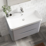 Modern Splash 800mm Satin Grey 2 Drawer Wall Hung Vanity Unit With Thin Edge Basin