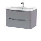Modern Splash 800mm Satin Grey 2 Drawer Wall Hung Vanity Unit With Polymarble Basin