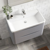 Modern Splash 800mm Satin Grey 2 Drawer Wall Hung Vanity Unit With Polymarble Basin