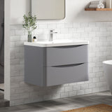 Modern Splash 800mm Satin Grey 2 Drawer Wall Hung Vanity Unit With Polymarble Basin