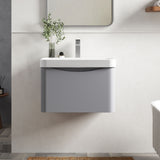 Modern Splash 600mm Satin Grey 1 Drawer Wall Hung Vanity Unit With Thin Edge Basin