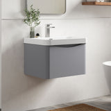 Modern Splash 600mm Satin Grey 1 Drawer Wall Hung Vanity Unit With Thin Edge Basin