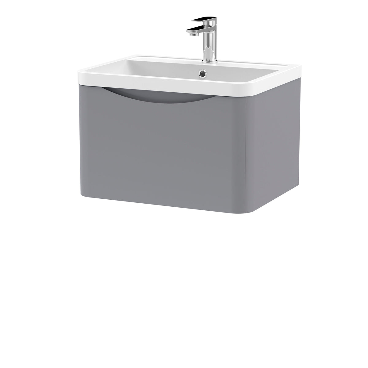 Modern Splash 600mm Satin Grey 1 Drawer Wall Hung Vanity Unit With Polymarble Basin