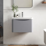 Modern Splash 600mm Satin Grey 1 Drawer Wall Hung Vanity Unit With Polymarble Basin