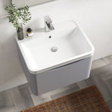 Modern Splash 600mm Satin Grey 1 Drawer Wall Hung Vanity Unit With Polymarble Basin