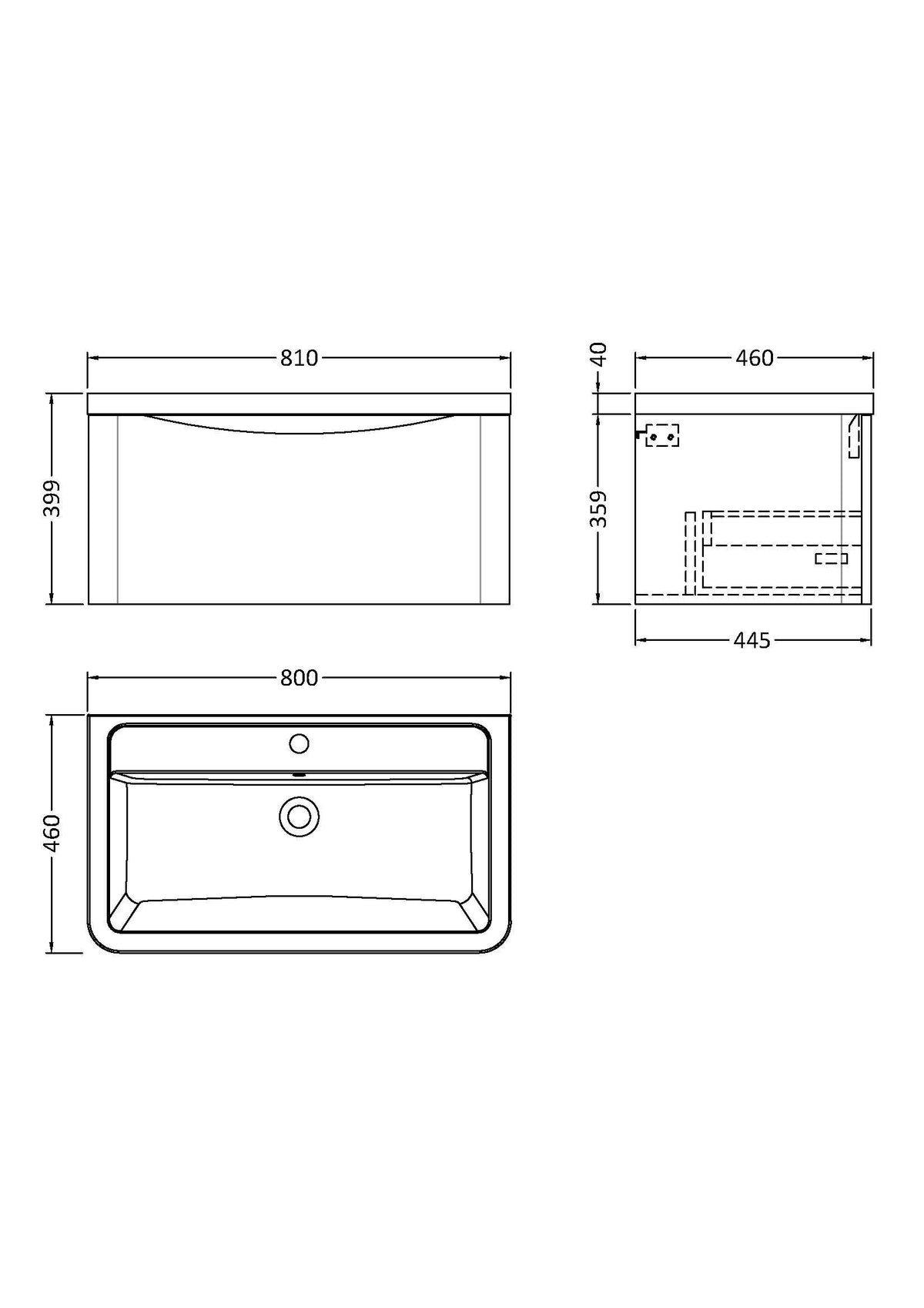 Modern Splash 800mm Satin Grey 1 Drawer Wall Hung Vanity Unit With Basin