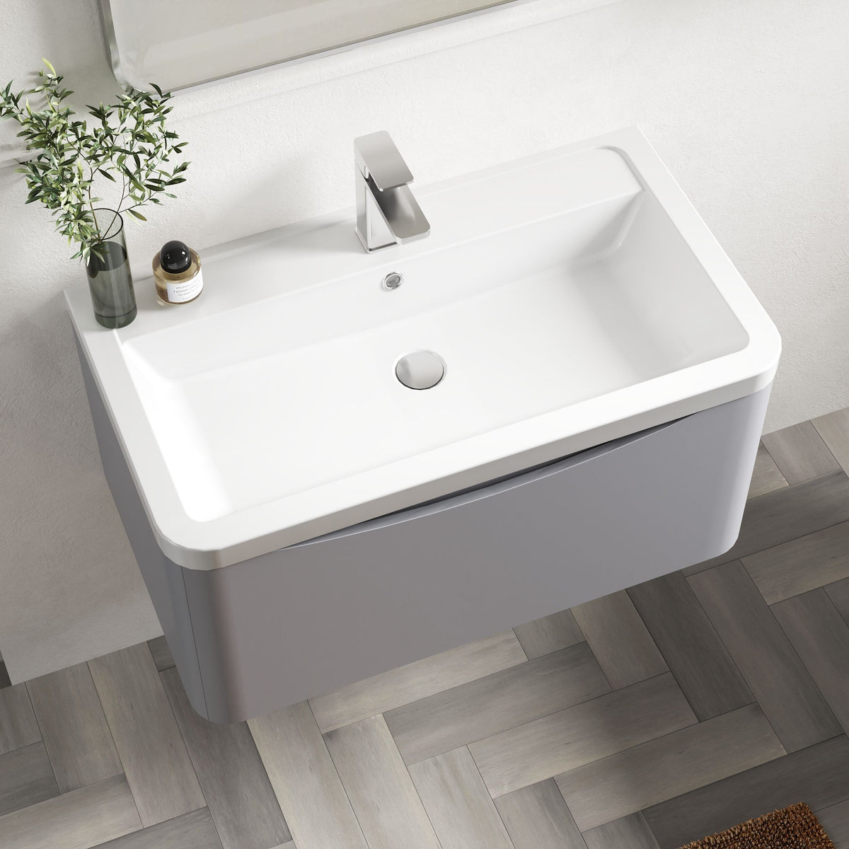Modern Splash 800mm Satin Grey 1 Drawer Wall Hung Vanity Unit With Basin