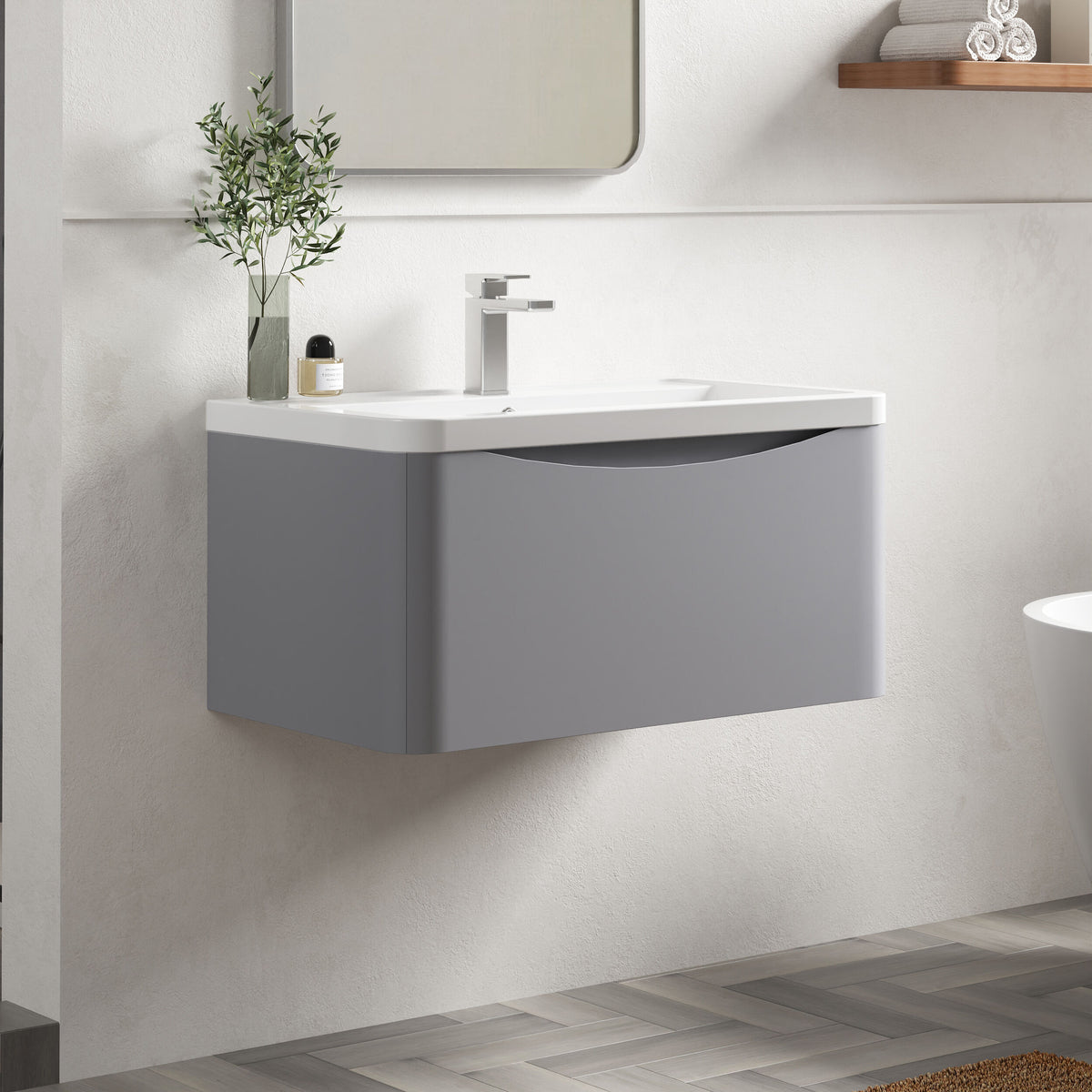 Modern Splash 800mm Satin Grey 1 Drawer Wall Hung Vanity Unit With Basin