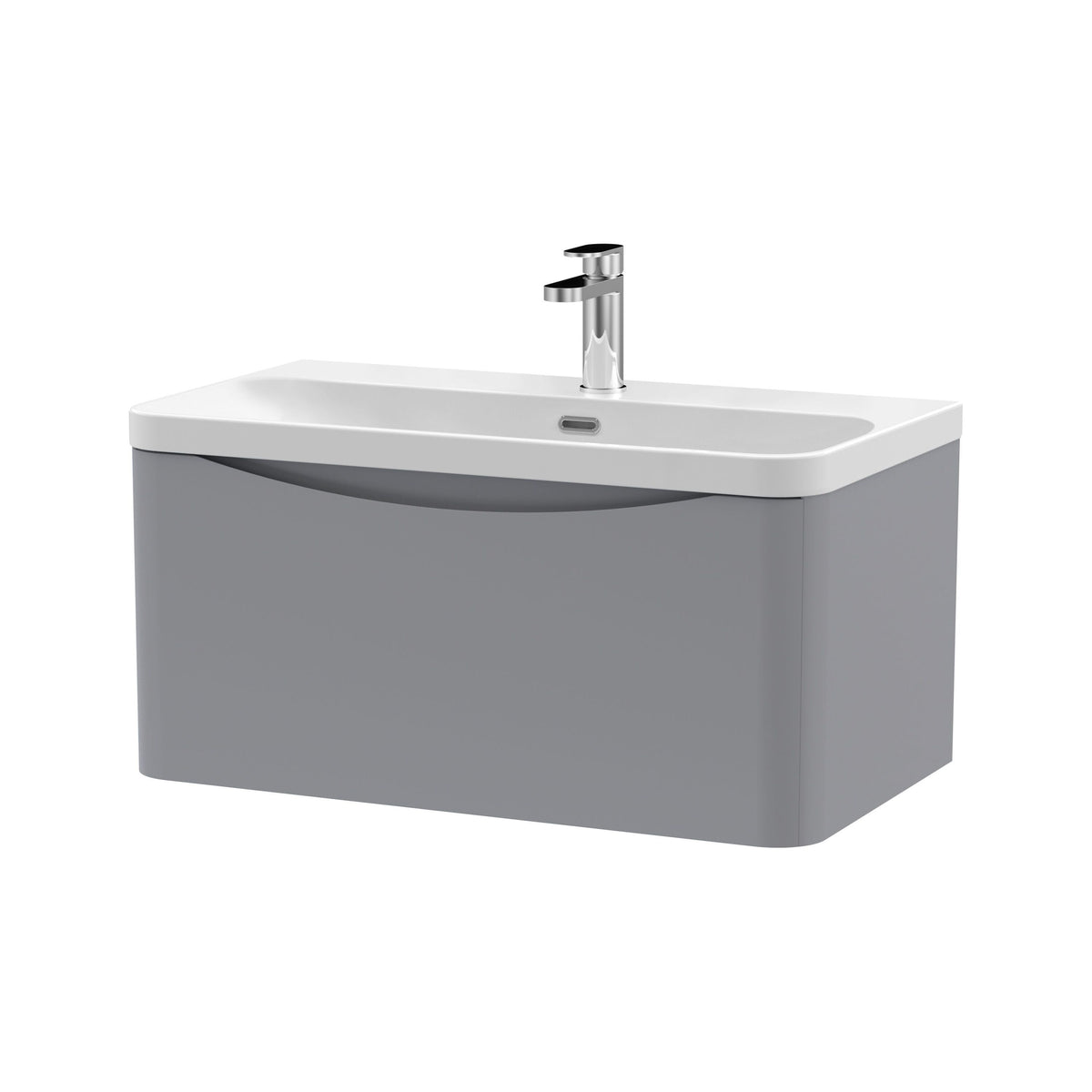 Modern Splash 800mm Satin Grey 1 Drawer Wall Hung Vanity Unit With Thin Edge Basin