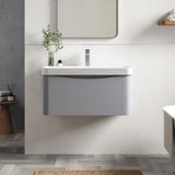 Modern Splash 800mm Satin Grey 1 Drawer Wall Hung Vanity Unit With Thin Edge Basin