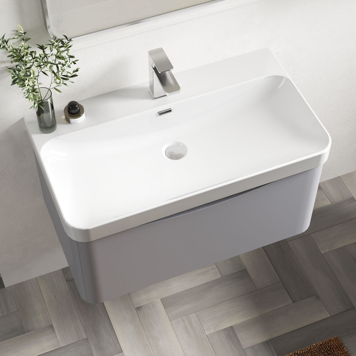 Modern Splash 800mm Satin Grey 1 Drawer Wall Hung Vanity Unit With Thin Edge Basin