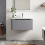 Modern Splash 800mm Satin Grey 1 Drawer Wall Hung Vanity Unit With Polymarble Basin