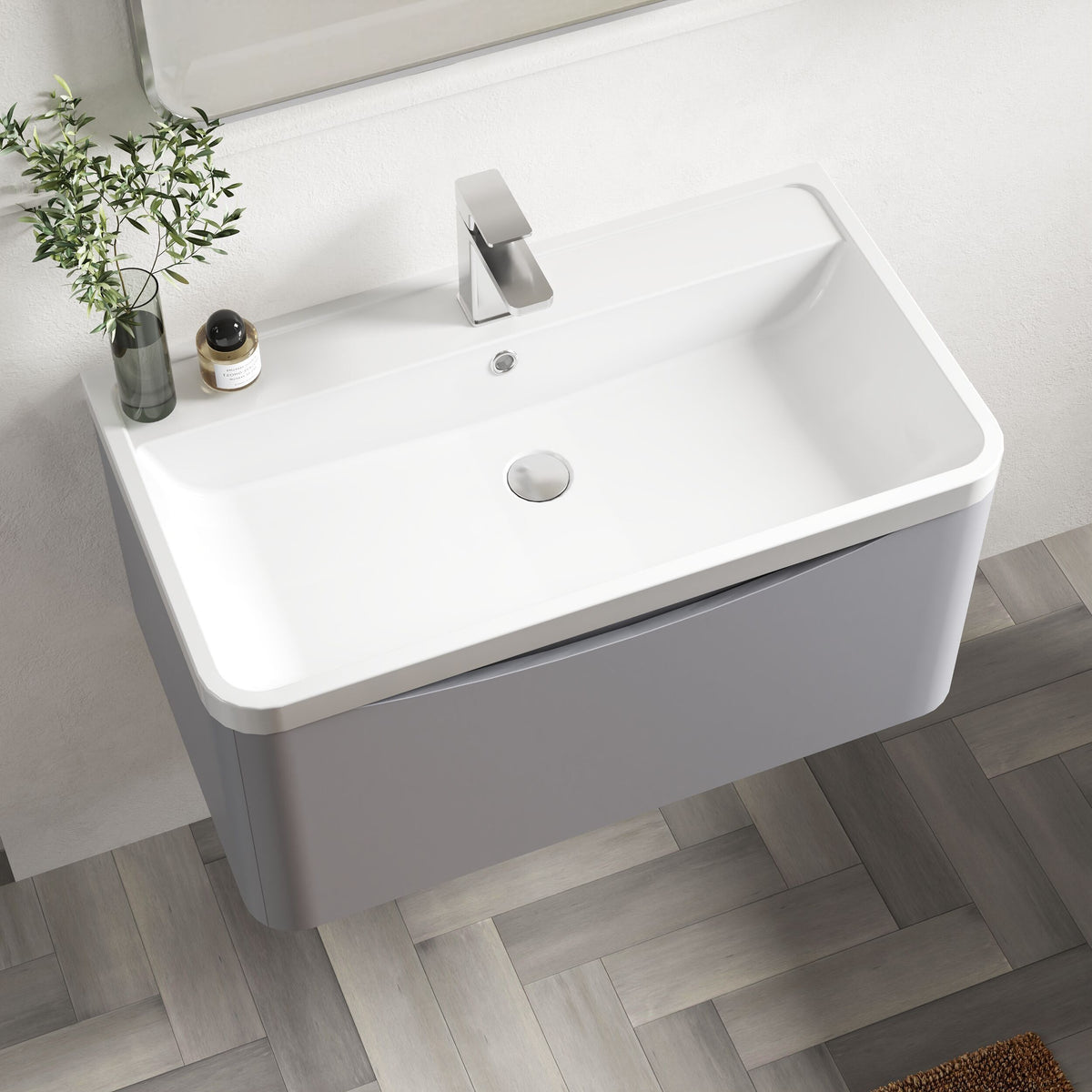 Modern Splash 800mm Satin Grey 1 Drawer Wall Hung Vanity Unit With Polymarble Basin
