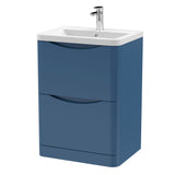 Modern Splash 600mm Satin Blue 2 Drawer Floor Standing Vanity Unit With Basin