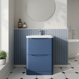 Modern Splash 600mm Satin Blue 2 Drawer Floor Standing Vanity Unit With Basin
