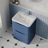 Modern Splash 600mm Satin Blue 2 Drawer Floor Standing Vanity Unit With Basin