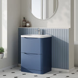 Modern Splash 600mm Satin Blue 2 Drawer Floor Standing Vanity Unit With Basin