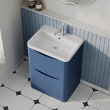 Modern Splash 600mm Satin Blue 2 Drawer Floor Standing Vanity Unit With Polymarble Basin