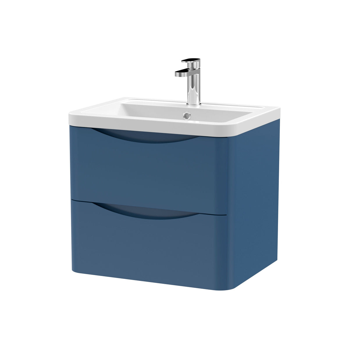 Modern Splash 600mm Satin Blue 2 Drawer Wall Hung Vanity Unit With Basin