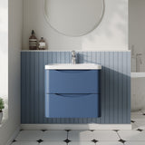 Modern Splash 600mm Satin Blue 2 Drawer Wall Hung Vanity Unit With Basin