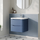 Modern Splash 600mm Satin Blue 2 Drawer Wall Hung Vanity Unit With Basin