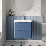 Modern Splash 600mm Satin Blue 2 Drawer Wall Hung Vanity Unit With Thin Edge Basin