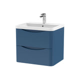 Modern Splash 600mm Satin Blue 2 Drawer Wall Hung Vanity Unit With Polymarble Basin