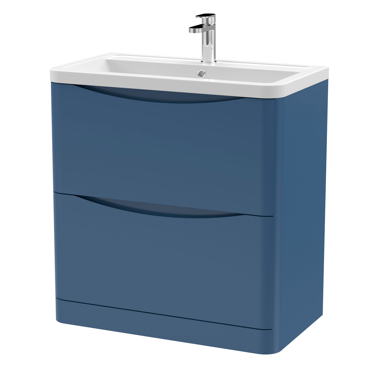 Modern Splash 800mm Satin Blue 2 Drawer Floor Standing Vanity Unit With Basin