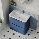 Modern Splash 800mm Satin Blue 2 Drawer Floor Standing Vanity Unit With Basin