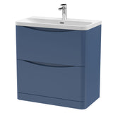 Modern Splash 800mm Satin Blue 2 Drawer Floor Standing Vanity Unit With Thin Edge Basin