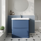 Modern Splash 800mm Satin Blue 2 Drawer Floor Standing Vanity Unit With Thin Edge Basin