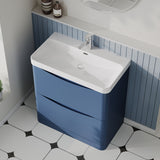Modern Splash 800mm Satin Blue 2 Drawer Floor Standing Vanity Unit With Thin Edge Basin