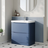 Modern Splash 800mm Satin Blue 2 Drawer Floor Standing Vanity Unit With Thin Edge Basin