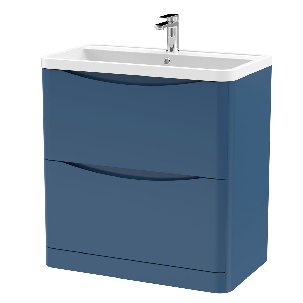 Modern Splash 800mm Satin Blue 2 Drawer Floor Standing Vanity Unit With Polymarble Basin
