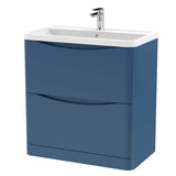 Modern Splash 800mm Satin Blue 2 Drawer Floor Standing Vanity Unit With Polymarble Basin